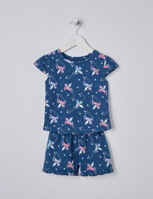 Sleep Mode Starry Sky Unicorn Knit Short PJ Set, Blue, 2-8 product photo