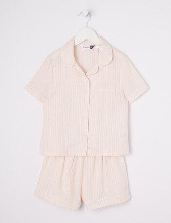 Sleep Mode Stripe Linen Viscose PJ Set, Dusty Pink & Vanilla, 2-8 product photo