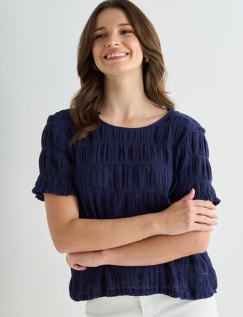 Zest Textured Short Sleeve Top, Navy product photo