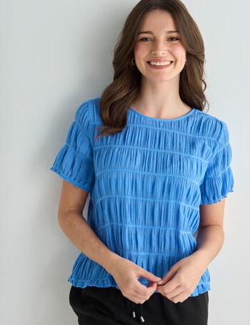 Zest Textured Short Sleeve Top, Dusk Blue product photo