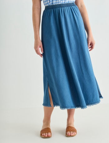 Zest Lyocell Bias Cut Skirt, Mid Wash Blue product photo