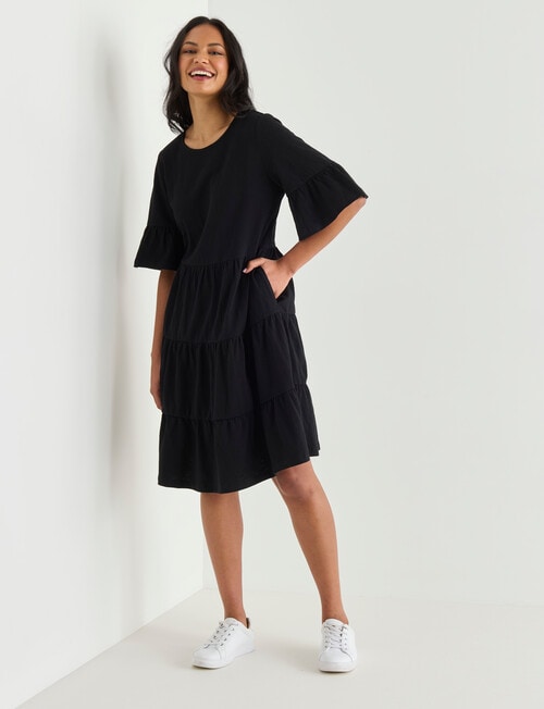 Zest Slub Knit Midi Tiered Dress, Black product photo View 03 L