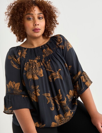 Studio Curve Floral Smock Top, Gold product photo