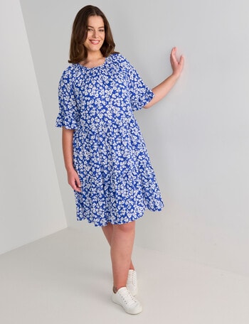 Studio Curve Ditsy Floral Flutter Sleeve Dress, Blue product photo