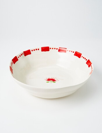 Bosa Coastal Pohutukawa Bowl, 30cm, Cream & Red product photo