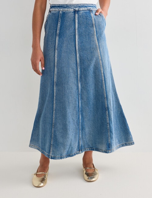 Denim Republic Panelled Maxi Denim Skirt, Mid Blue product photo