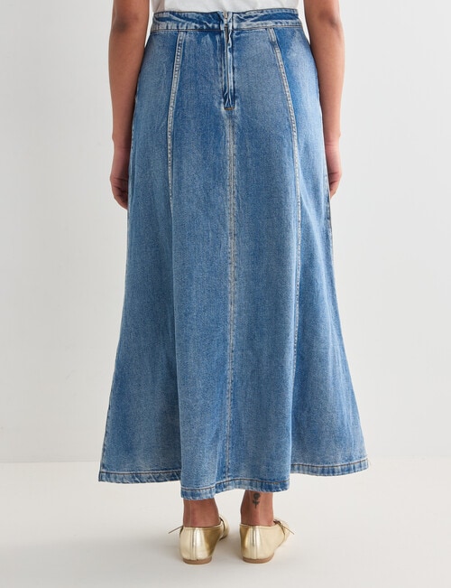 Denim Republic Panelled Maxi Denim Skirt, Mid Blue product photo View 02 L