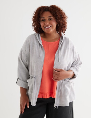 Studio Curve Linen Blend Drape Jacket with Drawcord, Silver Birch product photo