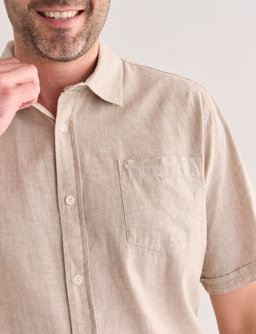 Chisel Linen Blend Short Sleeve Shirt, Taupe product photo View 04 L