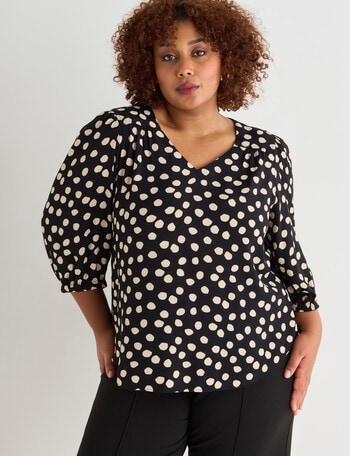 Studio Curve Smudge Spot V Neck Top, Black product photo