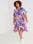 Studio Curve Graphic Leaf Print Ruffle Hem Dress, Blue & Orange product photo