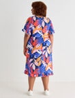 Studio Curve Graphic Leaf Print Ruffle Hem Dress, Blue & Orange product photo View 02 S