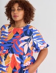 Studio Curve Graphic Leaf Print Ruffle Hem Dress, Blue & Orange product photo View 04 S