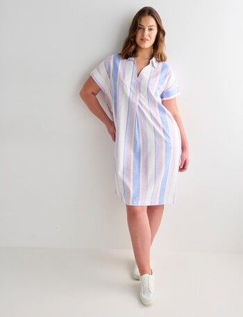 Studio Curve Stripe Linen Blend Shirt Dress, Chambray product photo