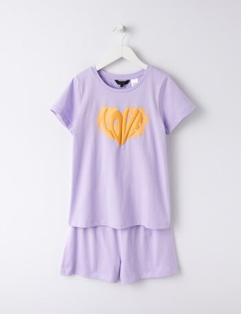 Sleep Squad Smokey Heart Knit Short PJ Set, Lilac, 8-16 product photo