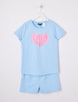 Sleep Squad Smokey Heart Knit Short PJ Set, Sky Blue, 8-16 product photo