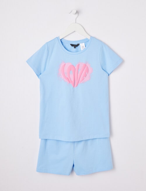 Sleep Squad Smokey Heart Knit Short PJ Set, Sky Blue, 8-16 product photo