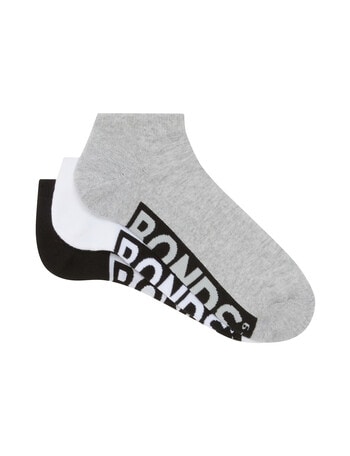 Bonds Logo Low Cut Socks, 3-Pack, Black, White & Grey product photo