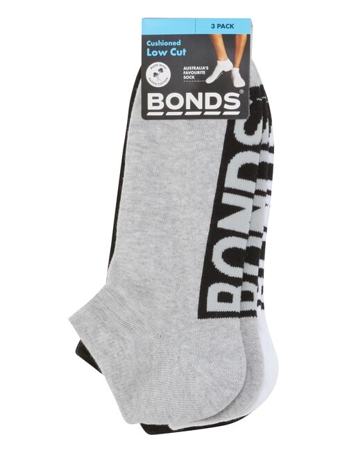 Bonds Logo Low Cut Socks, 3-Pack, Black, White & Grey product photo View 03 L