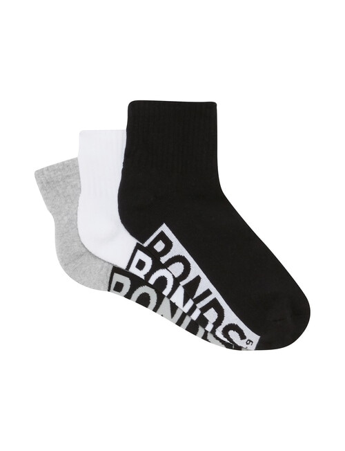 Bonds Logo Quarter Crew Sock, 3-Pack, Black, White & Grey product photo