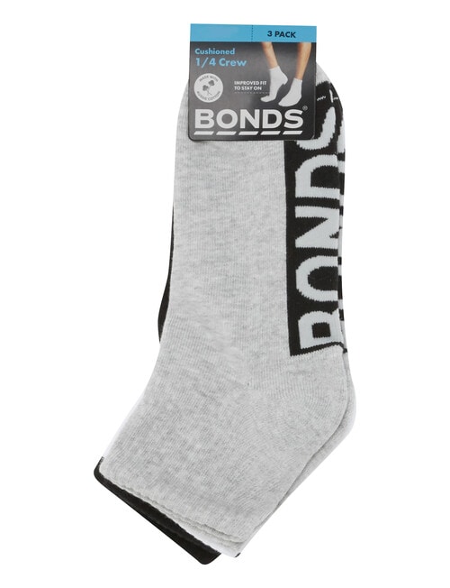 Bonds Logo Quarter Crew Sock, 3-Pack, Black, White & Grey product photo View 03 L