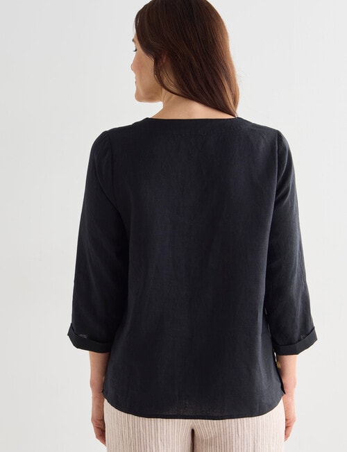 Ella J Linen Button Top, Black product photo View 02 L