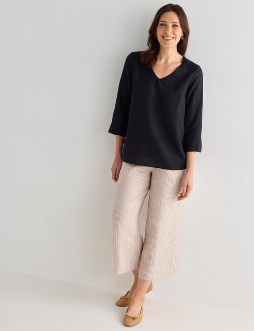 Ella J Linen Button Top, Black product photo View 03 L