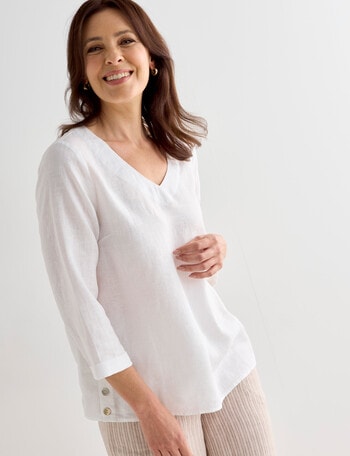 Ella J Linen Button Top, White product photo