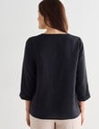 Ella J Linen Button Top, Black product photo View 02 S