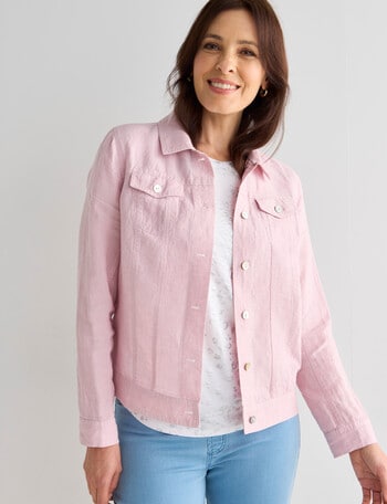 Ella J Linen Short Jacket, Pale Pink product photo