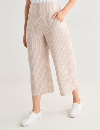 Ella J Linen Stripe Crop Pant, Natural product photo