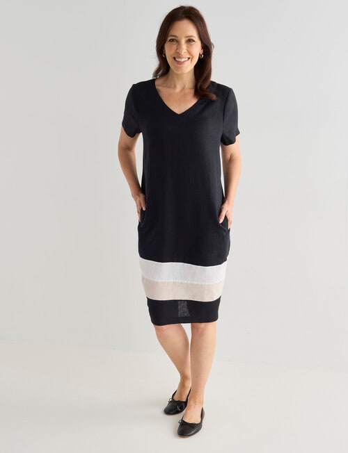 Ella J Linen Panel Dress, Black product photo