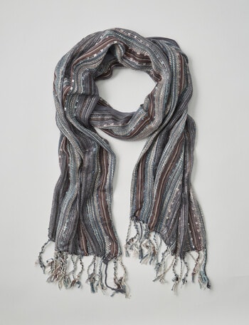 Boston + Bailey Metallic Stripe Woven Scarf, Blue & Silver product photo