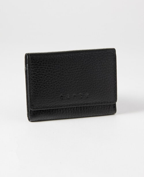 Carte Pebbled Leather Foldover Small Wallet, Black product photo