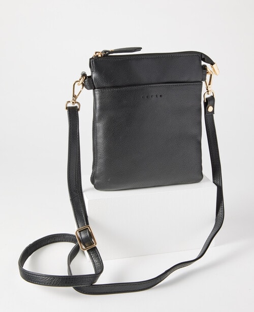 Carte Soft Pebbled Leather Medium Crossbody Bag, Black product photo