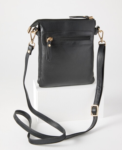 Carte Soft Pebbled Leather Medium Crossbody Bag, Black product photo View 02 L