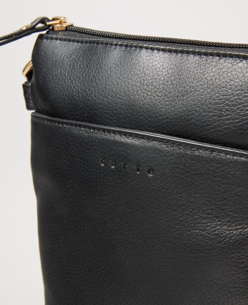 Carte Soft Pebbled Leather Medium Crossbody Bag, Black product photo View 05 L