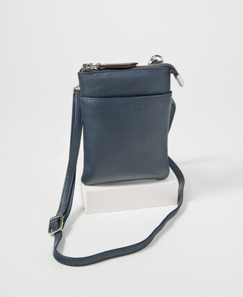 Carte Leather Small Crossbody Pouch, Navy product photo