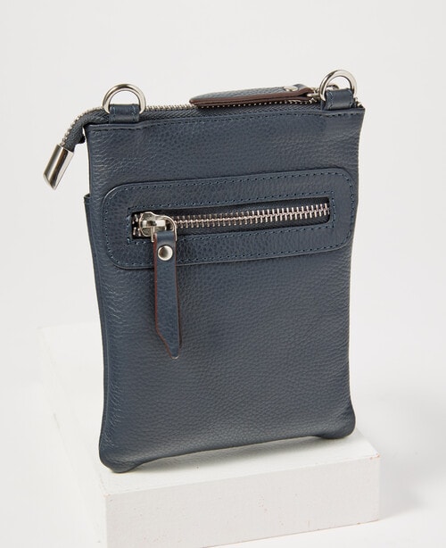 Carte Leather Small Crossbody Pouch, Navy product photo View 02 L