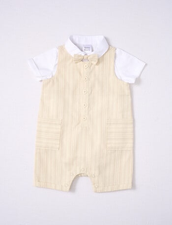 Teeny Weeny All Dressed Up Romper & Bosdysuit Shirt Set, 2-Piece, Stone Stripe & White product photo