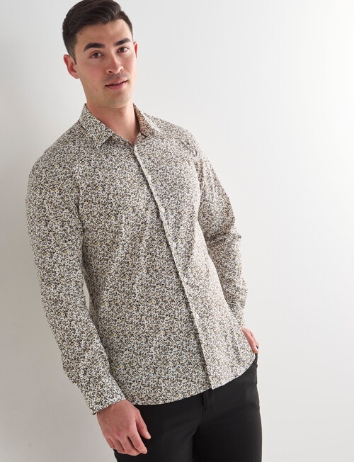 L+L Yellow Floral Printed Stretch Shirt, White & Yellow product photo View 05 L