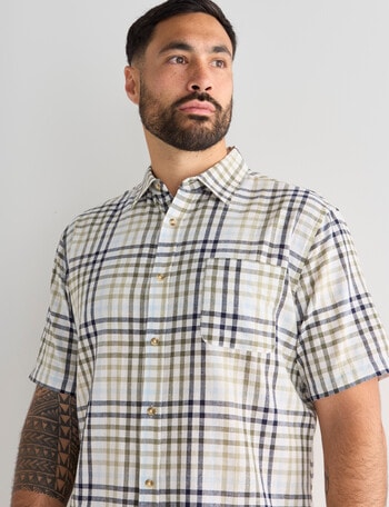 Kauri Trail Check Linen Blend Short Sleeve Shirt, Natural product photo