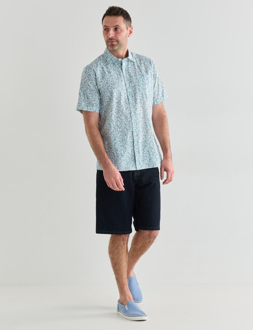 Chisel Daisy Short Sleeve Shirt Slub Print, Aqua product photo View 03 L