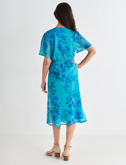 Ella J Printed Fluted Sleeve Dress, Aqua product photo View 02 L