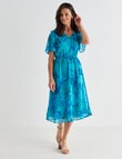 Ella J Printed Fluted Sleeve Dress, Aqua product photo View 03 S