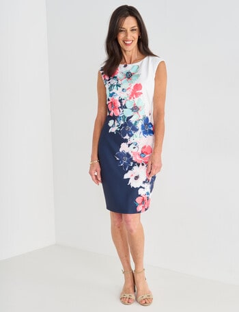 Ella J Border Print Shift Dress, White & Blue product photo