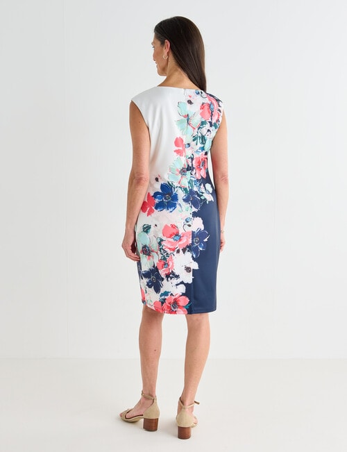 Ella J Border Print Shift Dress, White & Blue product photo View 02 L