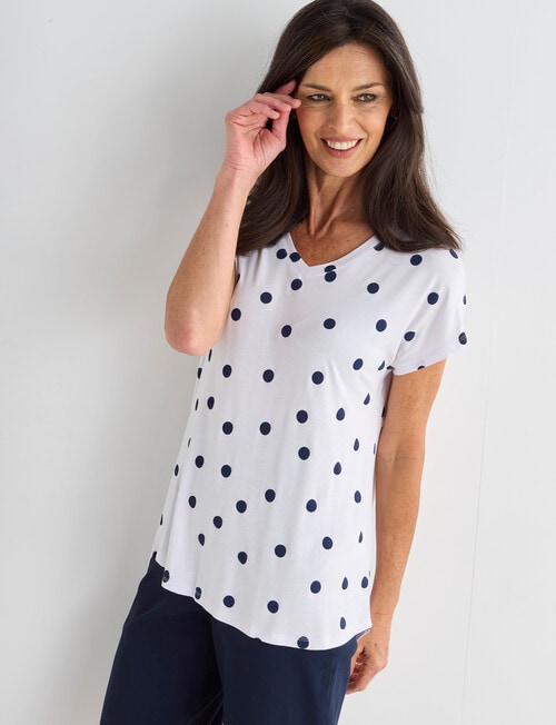 Ella J Spot V-neck Boxy Tee, White product photo