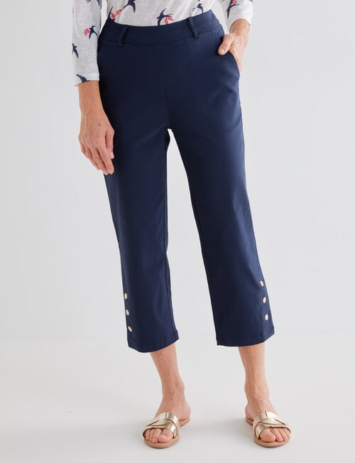 Ella J Pull-On Button Crop Pants, Navy product photo