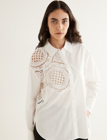 State of play Chloe Crocheted Poplin Shirt, Ivory product photo